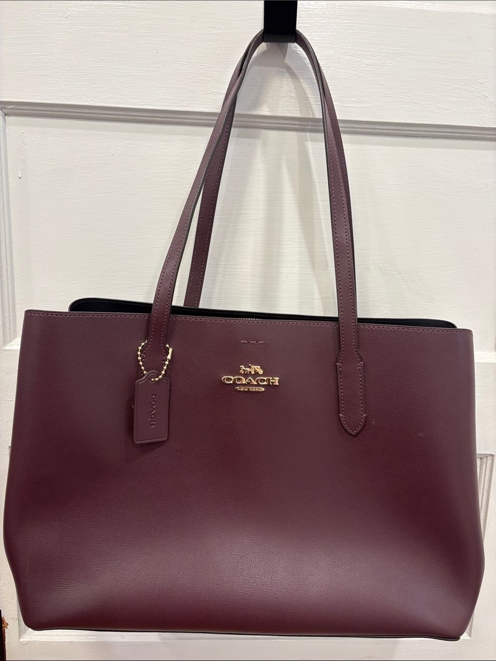 Coach Leather Tote in Deep Burgundy with Gold Hardware